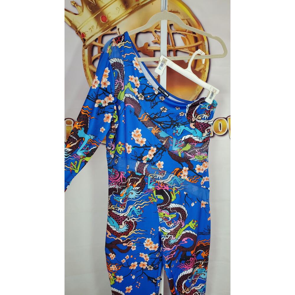 Fashion Nova Blue Dragon One Shoulder Jumpsuit Size 1X